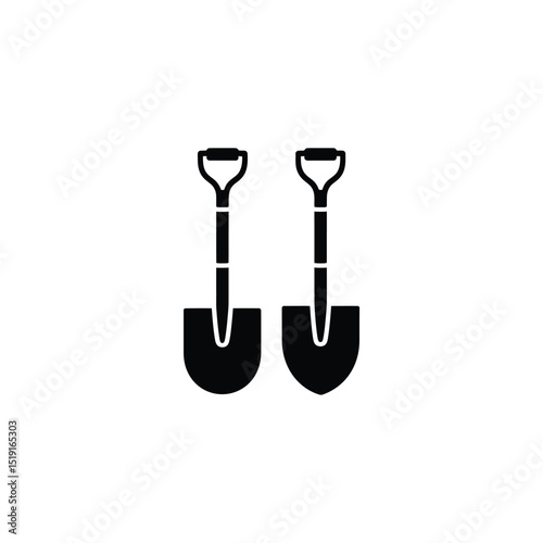 Two Black Spade Shovels with DGrips Standing SidebySide on a White Background