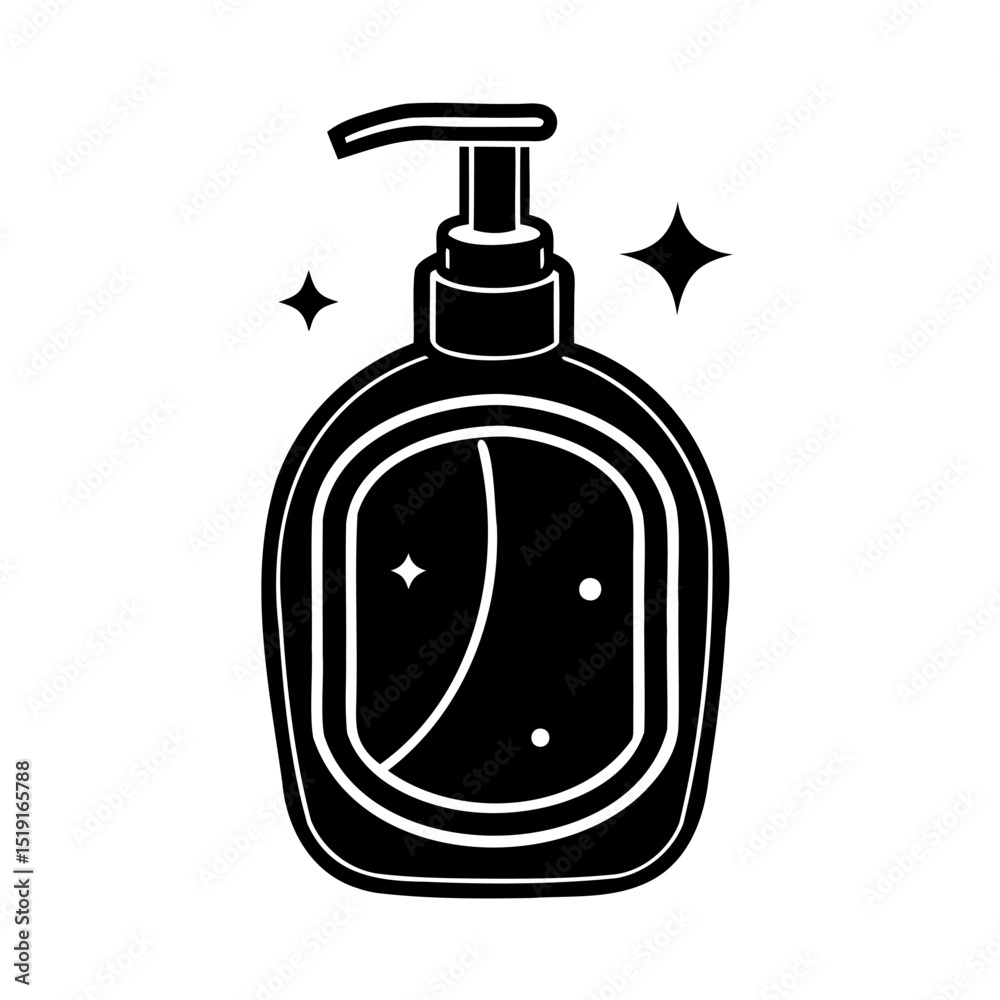 Obraz premium Sleek black and white soap dispenser illustration with modern design and sparkling accents