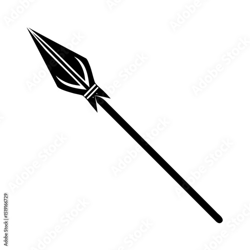 A black and white silhouette spear icon illustrating warfare or ancient tribal weaponry