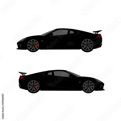 Black Sports Car Silhouette: Sleek and stylish silhouettes of a modern sports car, showcasing its aerodynamic design and powerful stance. Ideal for automotive design, speed, and luxury concepts. 
