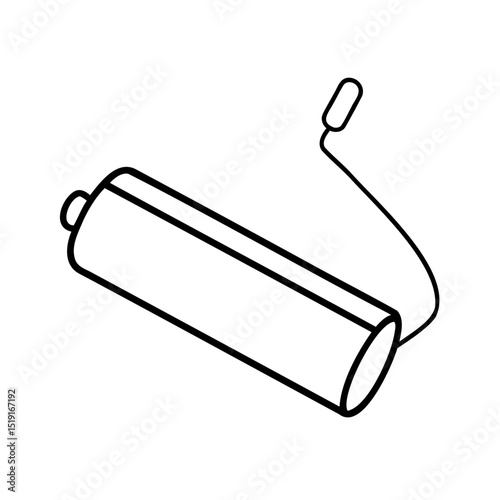 Simple line art illustration of an automotive muffler with a thin connected wire element