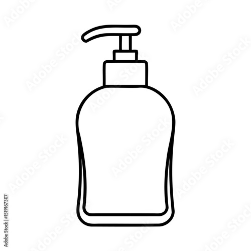 Simple black and white line drawing of a modern hand soap dispenser bottle