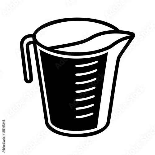 Black and white illustration of a measuring cup vector design for cooking or science