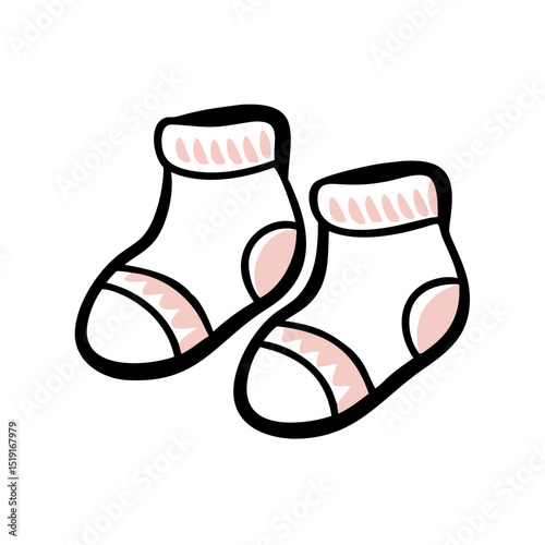 Cute baby socks icon in pink and white with playful design  