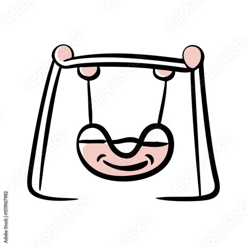 Cartoon swing seat  icon with smiling face on a playground  