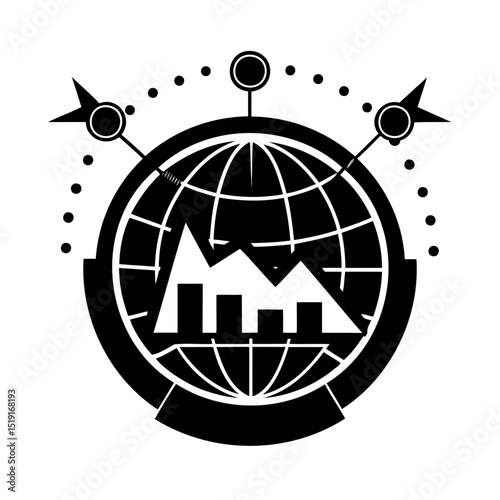 Global financial data analysis icon depicting world economy trends and business growth