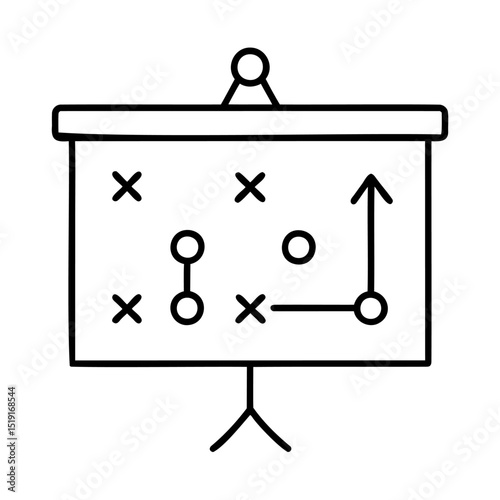 Simple black and white illustration of a business strategy plan on a whiteboard