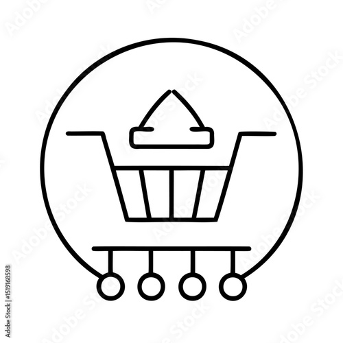 Simple outline illustration of a shopping cart in a circle for digital commerce