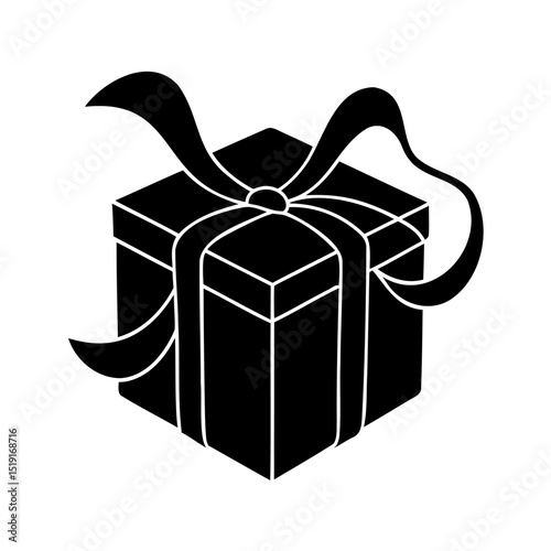 A black and white gift box with a decorative ribbon ideal for celebration and giving
