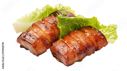 Delicious BBQ Pork Belly Slices on transparent background