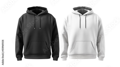 Blank Black & White Hoodies on Transparent Background