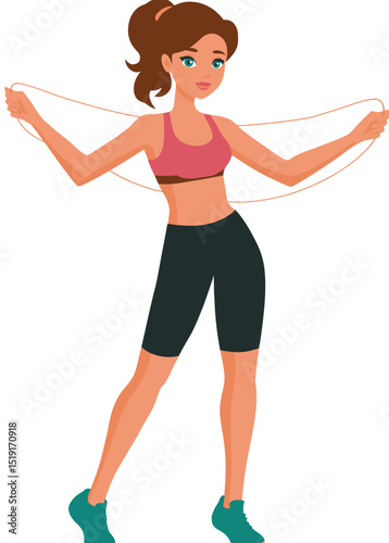 Cute Girl Ready for Workout Jump Rope Fitness Illustration