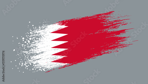 Abstract Grunge Style Bahrain Flag Design Red and White Brushstrokes