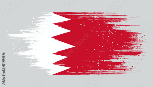 Abstract Grunge Style Bahrain Flag Red and White Stripes Vector Illustration