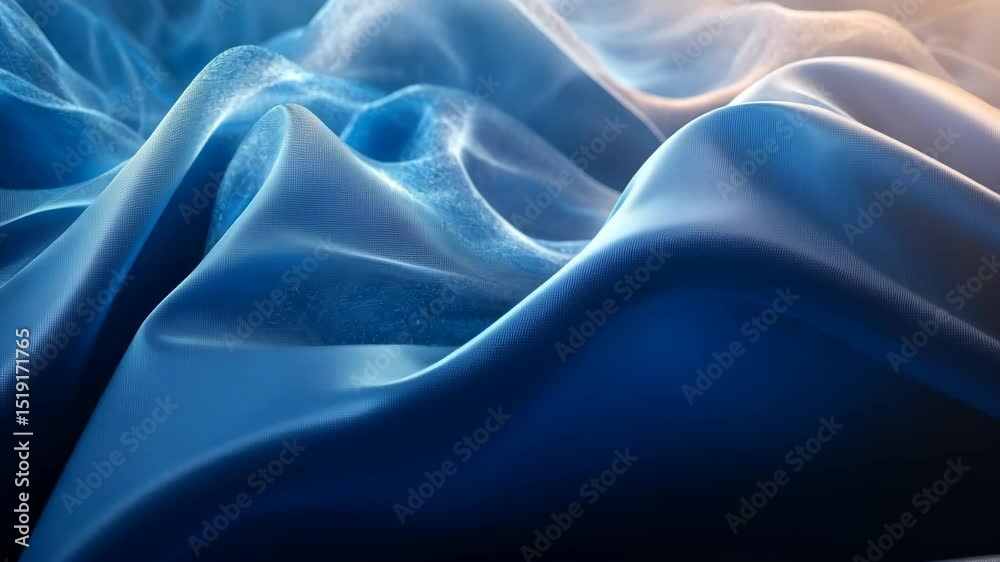 Abstract blue fabric texture with subtle light and shadow play, creating a flowing, wavy pattern