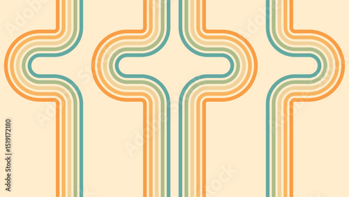 Abstract background of rainbow groovy Wavy Line design in 1970s Hippie Retro style. Vector pattern ready to use for cloth, textile, wrap and other.