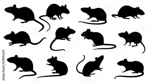 black rat mouse silhouette collection vector rodent icon set animal bundle