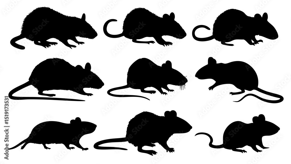 Fototapeta premium rat silhouette vector black mouse shape animal icon collection clipart