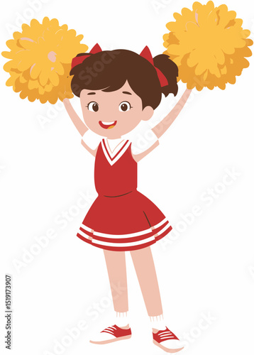 Adorable Cheerleader Girl with Pompoms Cheerleading Illustration