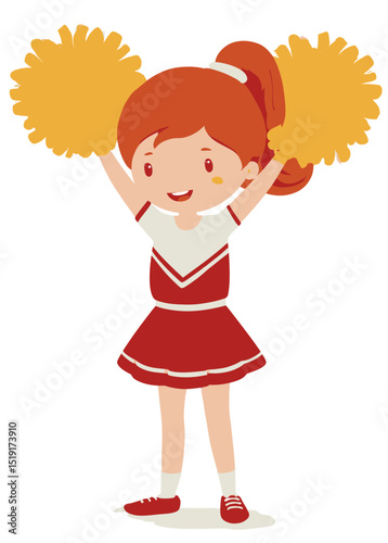 Adorable Cheerleader Girl with Pom-Poms Cute Illustration