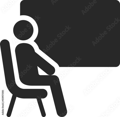 Teacher sitting in meeting room in front of board, solid icon vector.