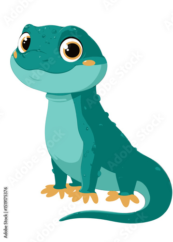 Adorable Cartoon Lizard Illustration Teal Reptile Character Design