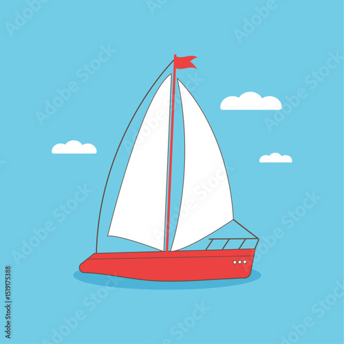 Cute sail boat greeting card. Cartoon vector illustration.  