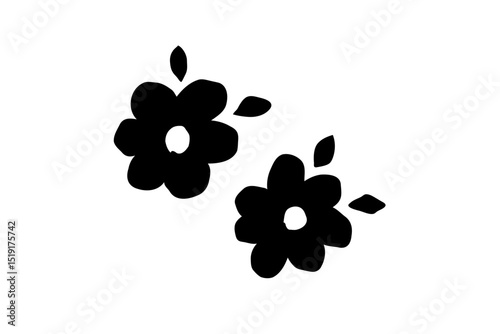 北欧風の手描き花イラスト　黒