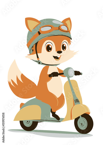 Adorable Fox on Scooter Cute Illustration of a Fox Wearing a Helmet