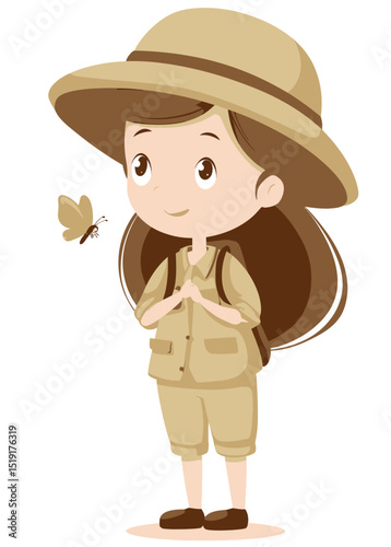 Adorable Little Girl in Safari Outfit with Butterfly