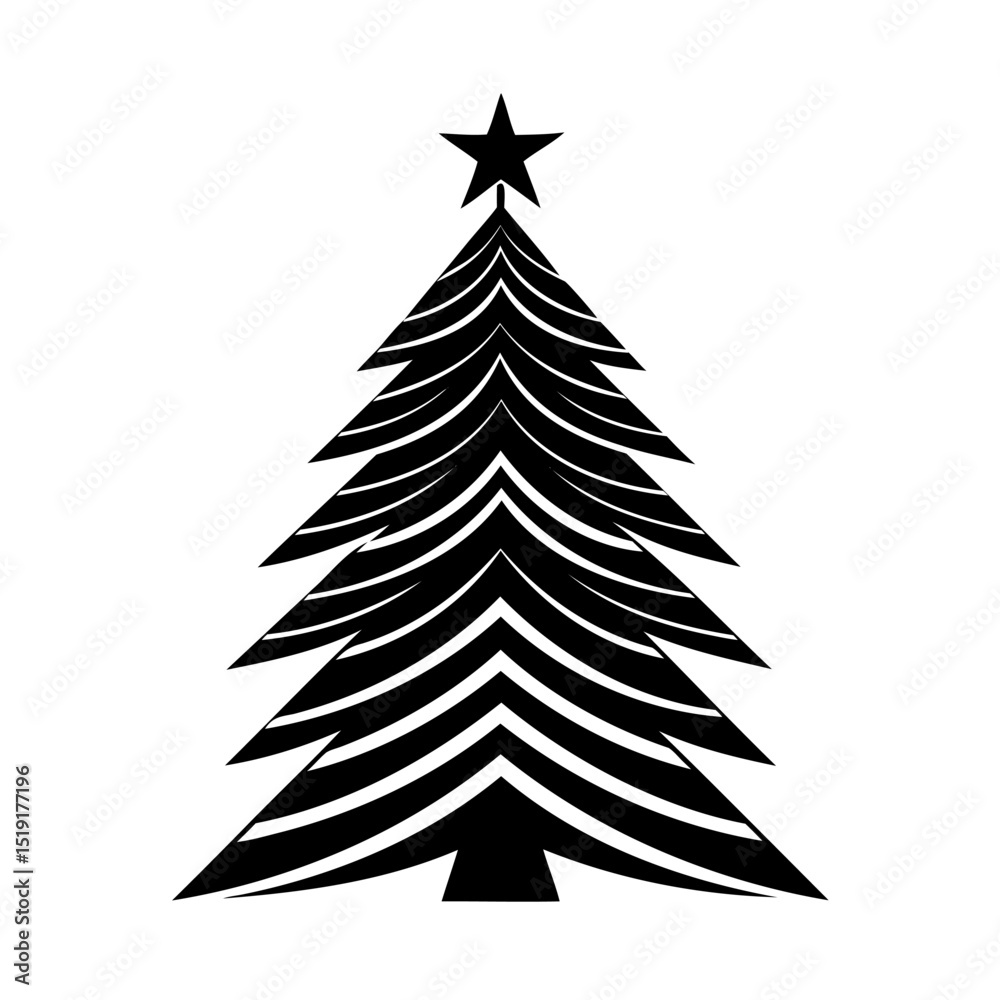 Obraz premium Minimalist black and white christmas tree illustration with star symbol for holiday design