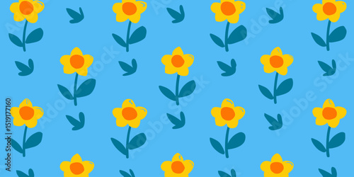 Vibrant Yellow Flower Seamless Pattern Spring Floral Design for Textile, Wallpaper, and Fabric
