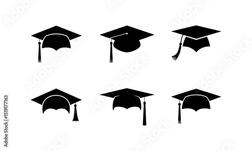 Graduation Caps Silhouettes Set Vector Illustration