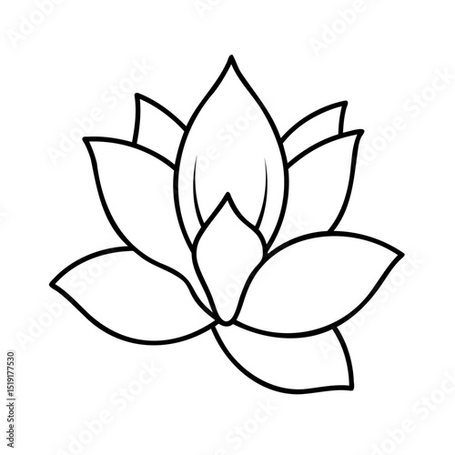 Elegant black and white lotus flower outlined vector design for meditation and spirituality
