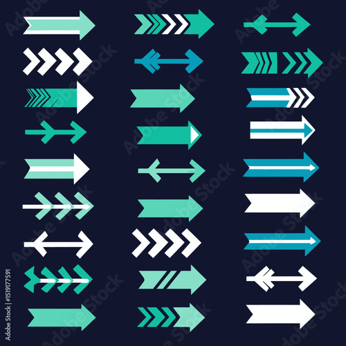 Collection of Teal and White Directional Arrows Vector Icons and Signs
