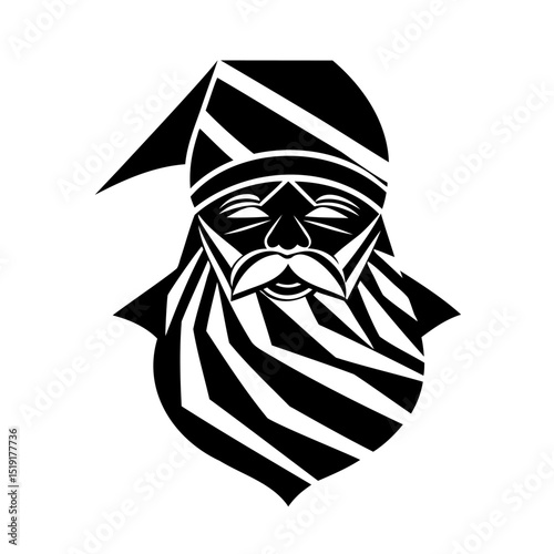 Abstract black and white illustration of a bearded man with a hat suitable for various designs