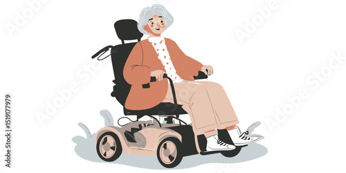 Elderly Woman in Mobility Scooter Illustration of Independent Living