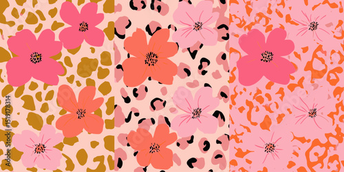 Hand-Drawn Floral and Leopard Print Seamless Pattern Design
