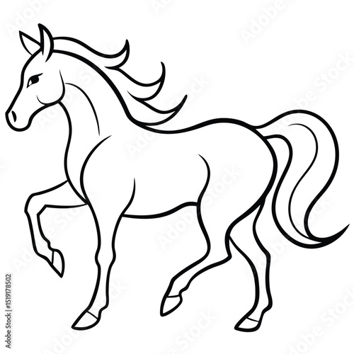 Illustration of a horse in full gallop, mane flowing, captured from a side viewpoint in a dynamic pose.