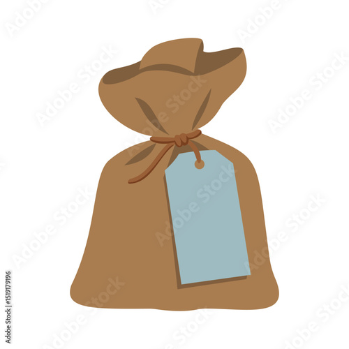 Brown Sack with Attached Label vector illustration