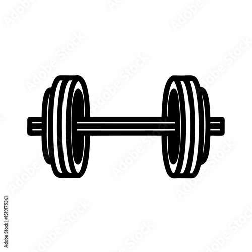 Simple black and white dumbbell icon illustrating fitness strength and weight training exercises