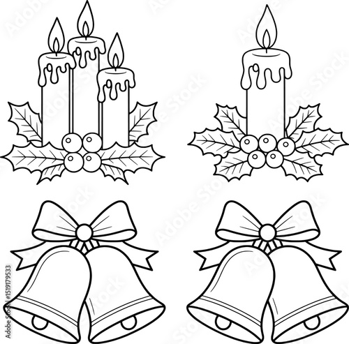 Christmas candles bells holly berries festive design