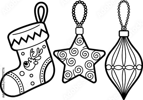 Christmas stockings stars ornaments coloring page design