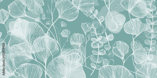 Elegant Teal Floral Seamless Pattern Botanical Illustration for Design Projects