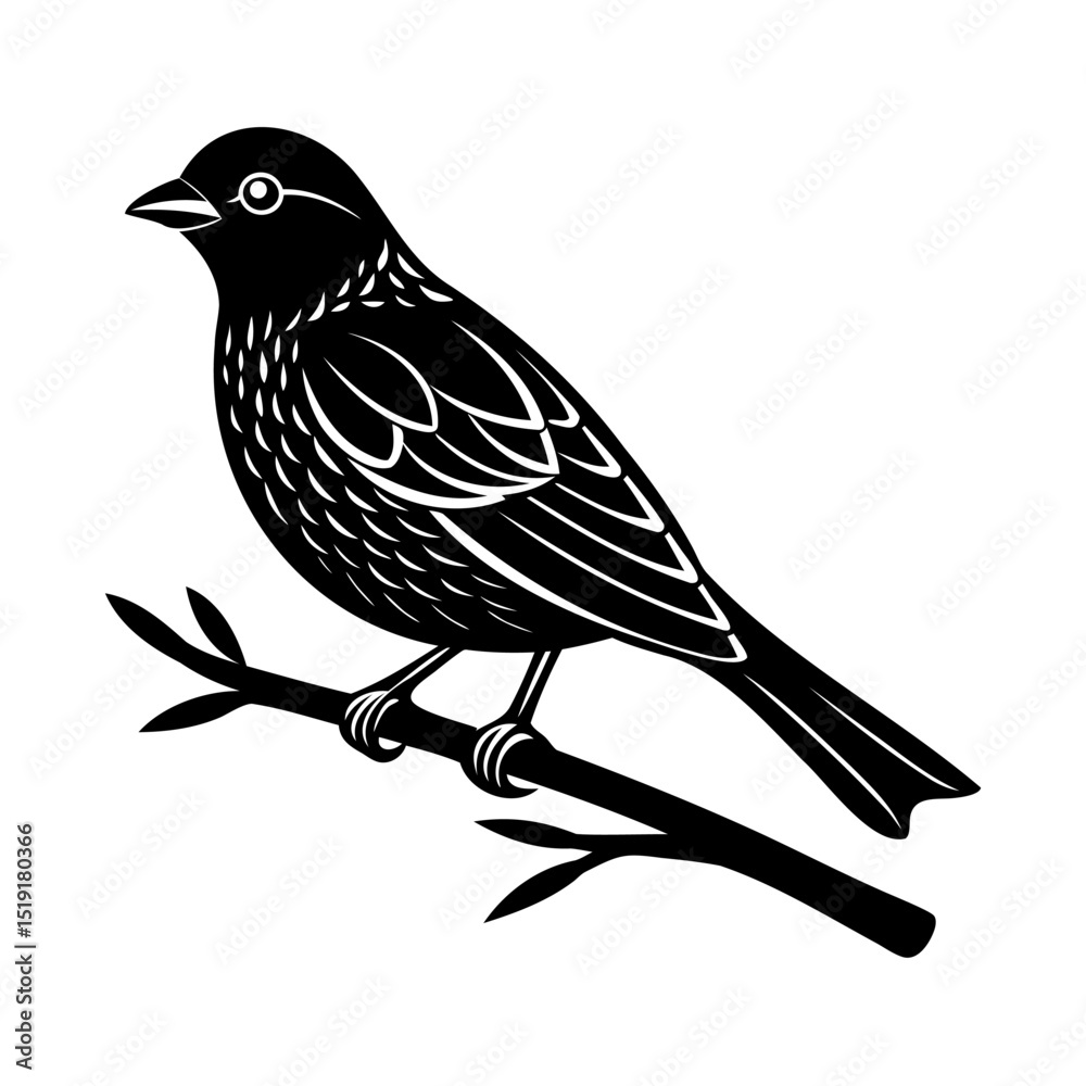 Fototapeta premium Elegant black and white illustration of a bird perched on a branch in vector graphic
