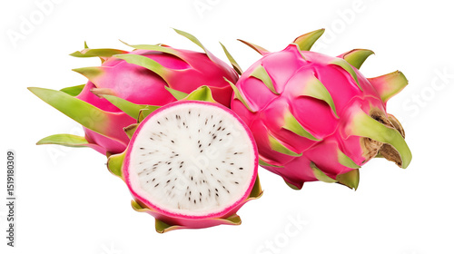 Fresh Dragon Fruit Halves on Transparent Background