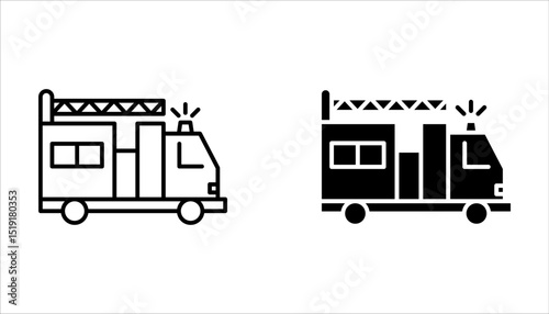 Fire truck icon set, transport and emergency, firefighter car sign on white background