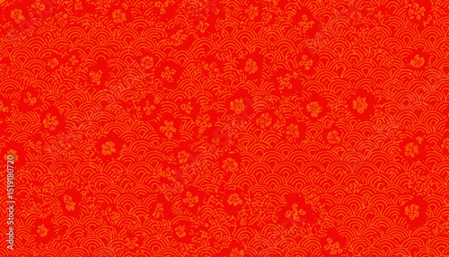 Red Geometric Asian Line Art Seamless Pattern