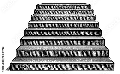 Detailed Monochrome Stairway with Parallel Lines in Woodcut Style Illustration Art