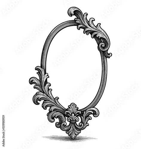 Elegant Baroque Frame with Floral Ornaments in Black and White Engraving Style